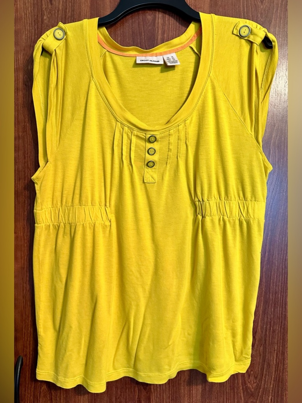 DKNY Jeans CANARY YELLOW Women's SIZE XL Short Sleeve Scoop Neck Top Shirt Y2K